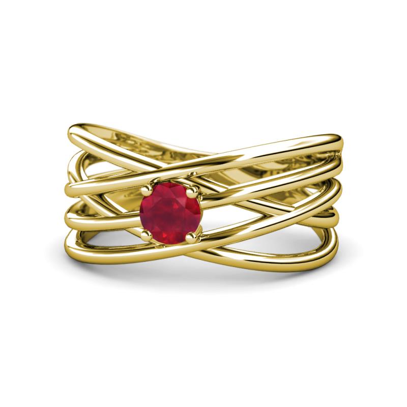 Marini Bold Round Ruby Solitaire Criss Cross Promise Ring 