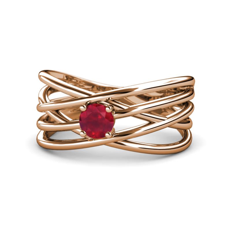 Marini Bold Round Ruby Solitaire Criss Cross Promise Ring 