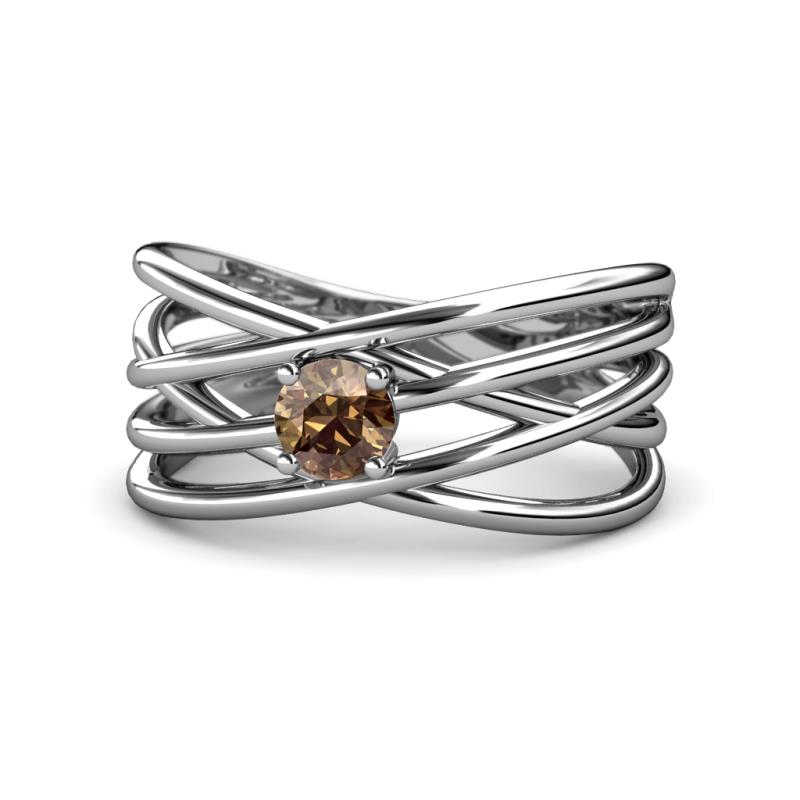 Marini Bold Round Smoky Quartz Solitaire Criss Cross Promise Ring 