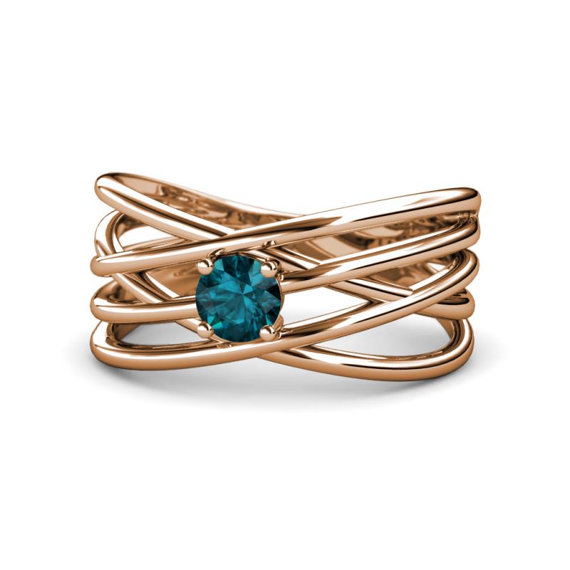 Marini Bold Round London Blue Topaz Solitaire Criss Cross Promise Ring 