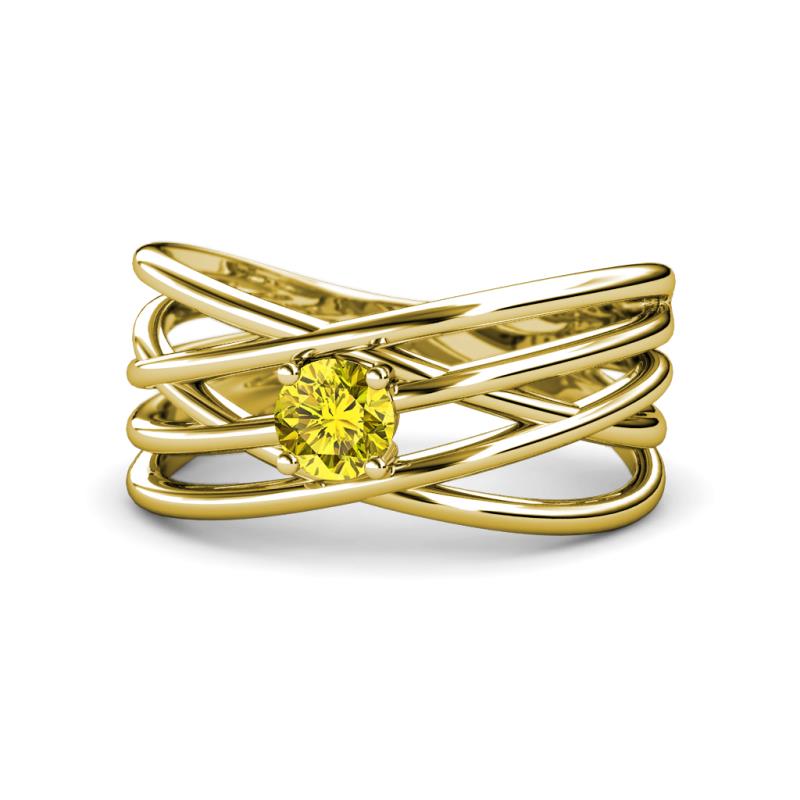 Marini Bold Round Yellow Diamond Solitaire Criss Cross Promise Ring 