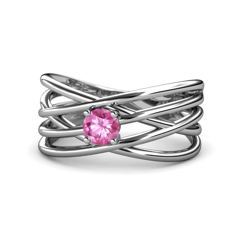 Marini Bold Round Pink Sapphire Solitaire Criss Cross Promise Ring 