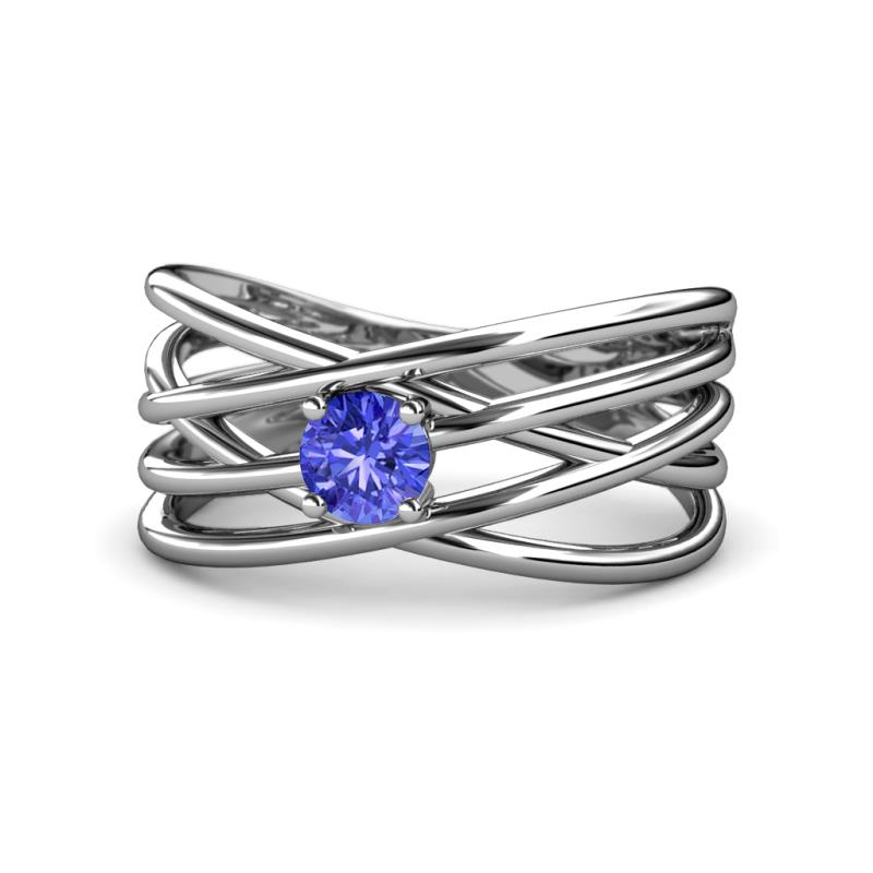 Marini Bold Round Tanzanite Solitaire Criss Cross Promise Ring 