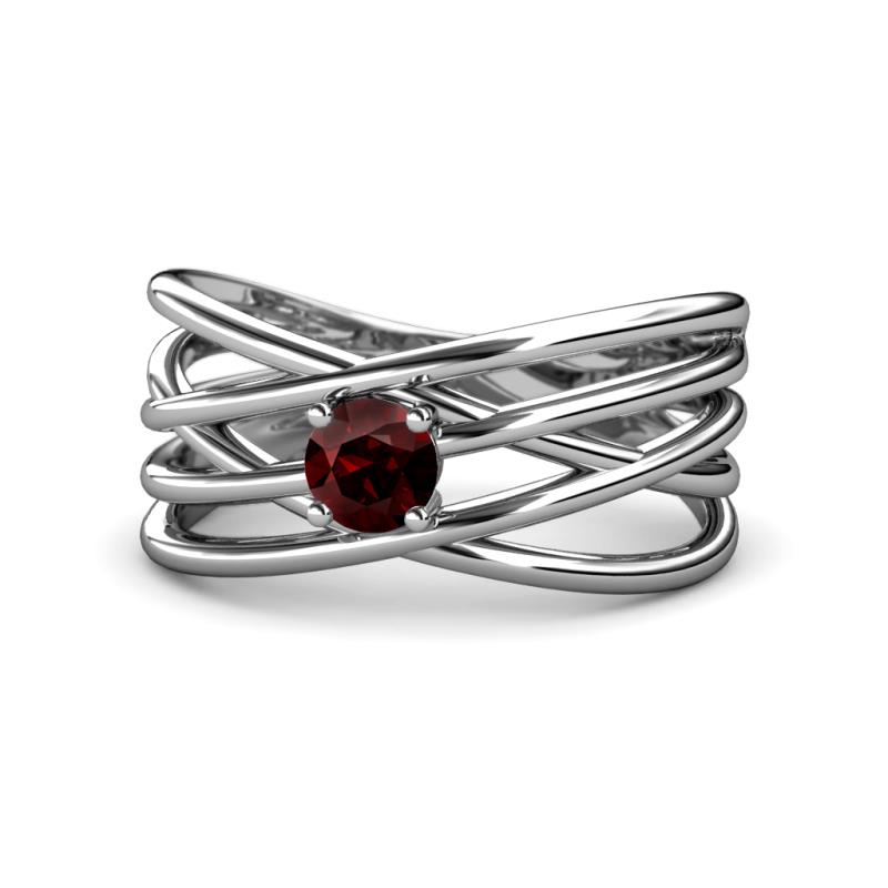 Marini Bold Round Red Garnet Solitaire Criss Cross Promise Ring 