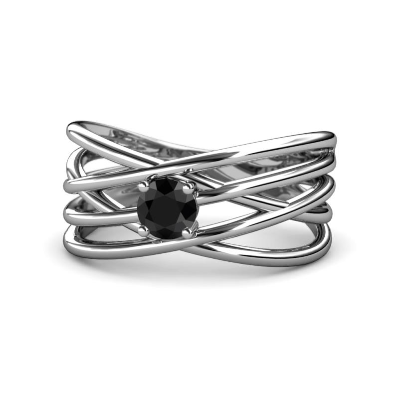 Marini Bold Round Black Diamond Solitaire Criss Cross Promise Ring 