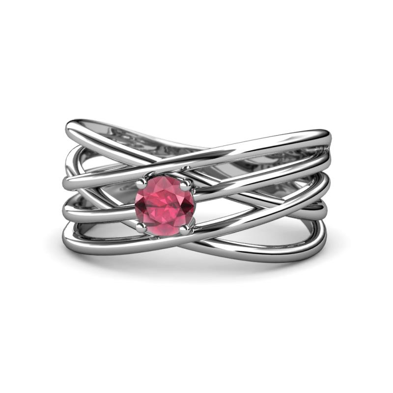 Marini Bold Round Rhodolite Garnet Solitaire Criss Cross Promise Ring 