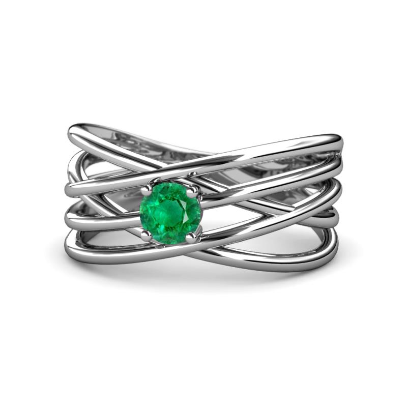 Marini Bold Round Emerald Solitaire Criss Cross Promise Ring 