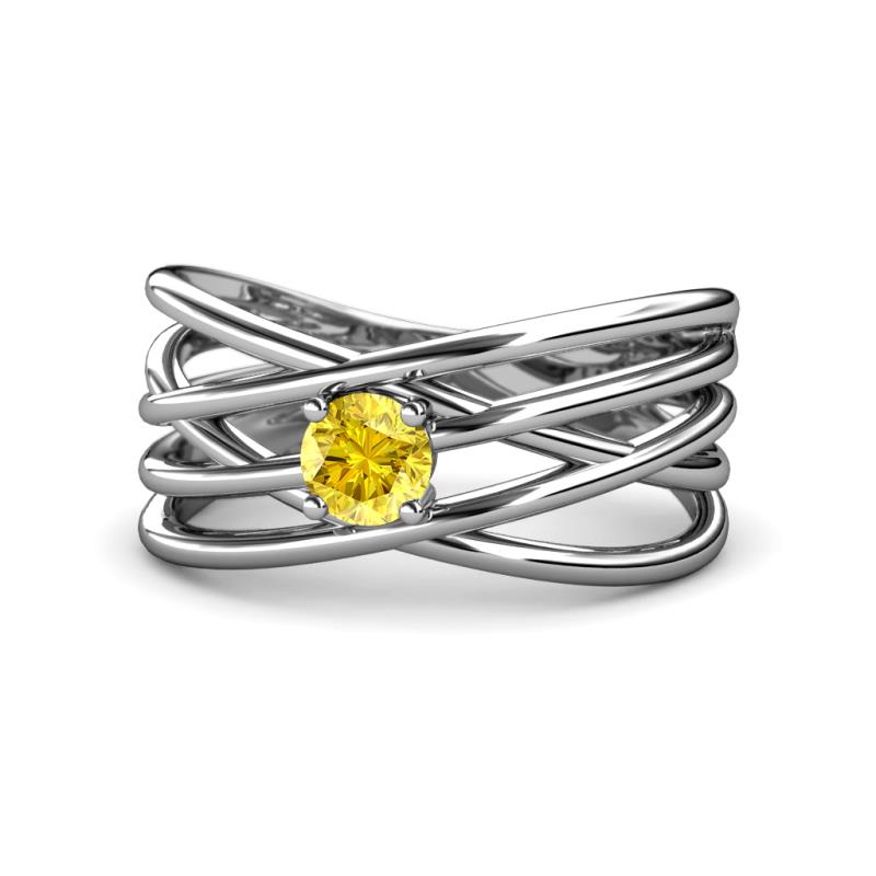 Marini Bold Round Yellow Sapphire Solitaire Criss Cross Promise Ring 