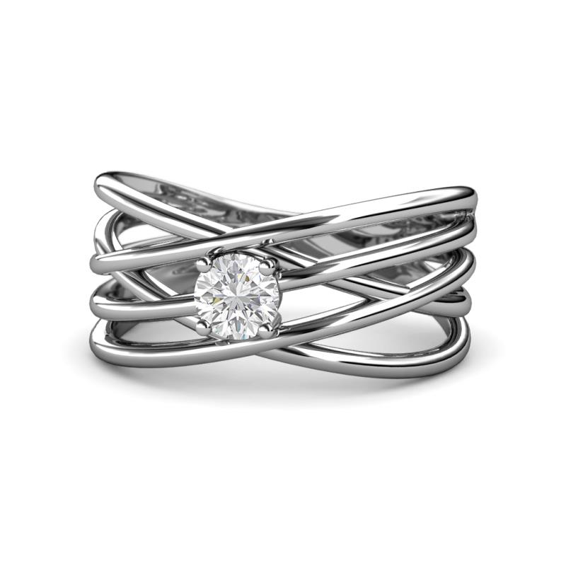 Marini Bold Round White Sapphire Solitaire Criss Cross Promise Ring 