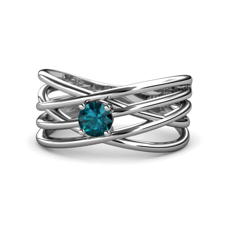 Marini Bold Round London Blue Topaz Solitaire Criss Cross Promise Ring 