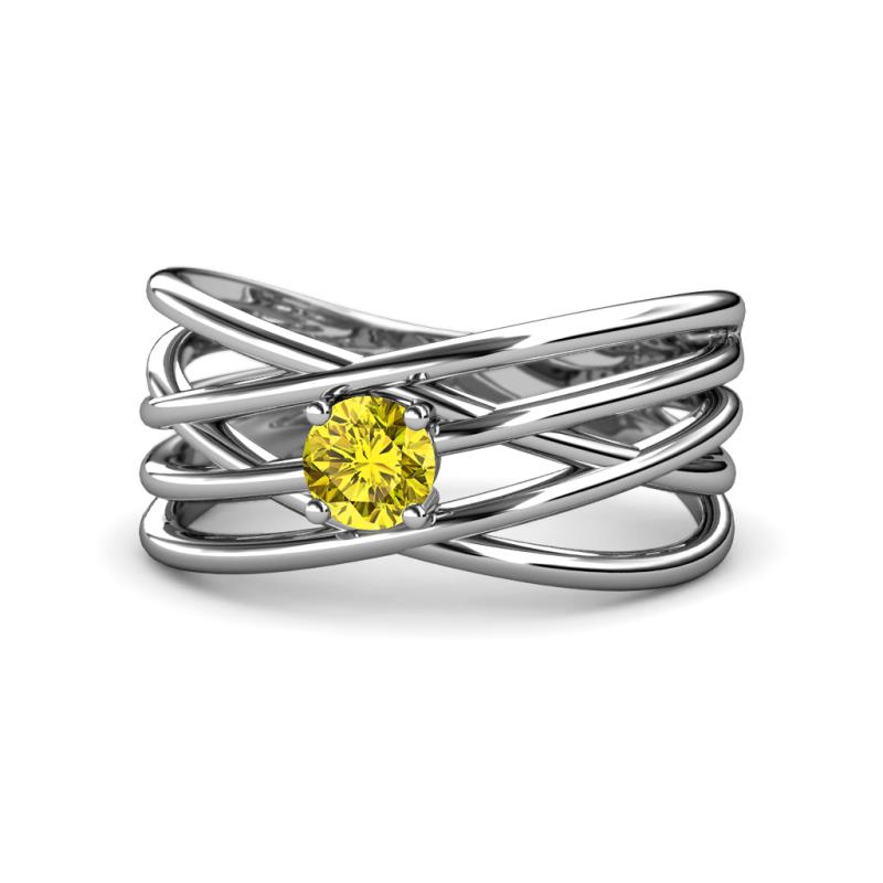 Marini Bold Round Yellow Diamond Solitaire Criss Cross Promise Ring 
