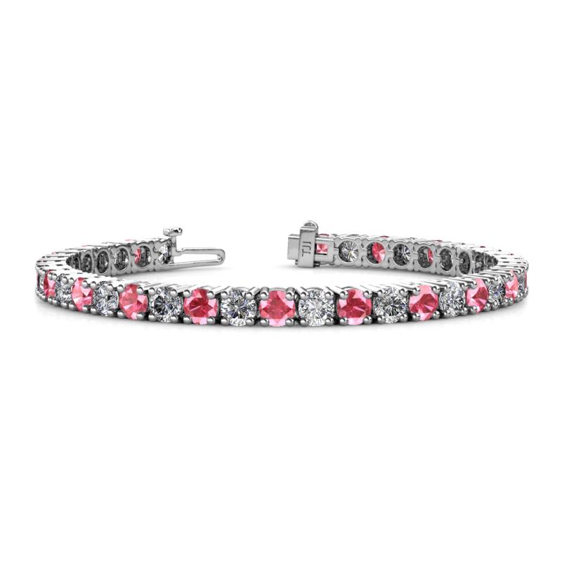 Leslie 4.00 mm Pink Tourmaline and Lab Grown Diamond Eternity Tennis Bracelet 