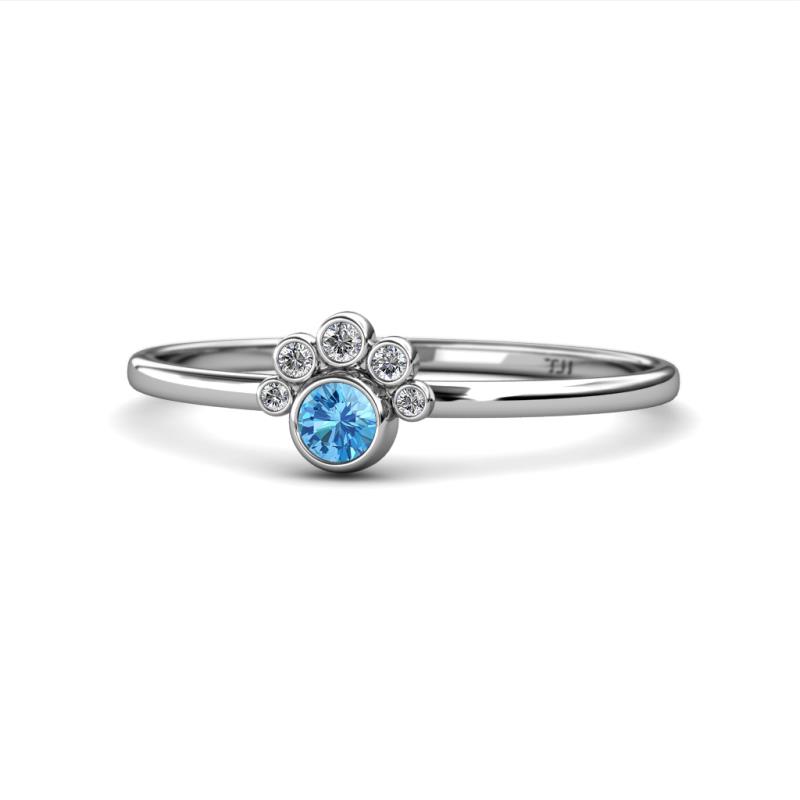 Paw Bold Round Blue Topaz and Diamond Promise Ring 