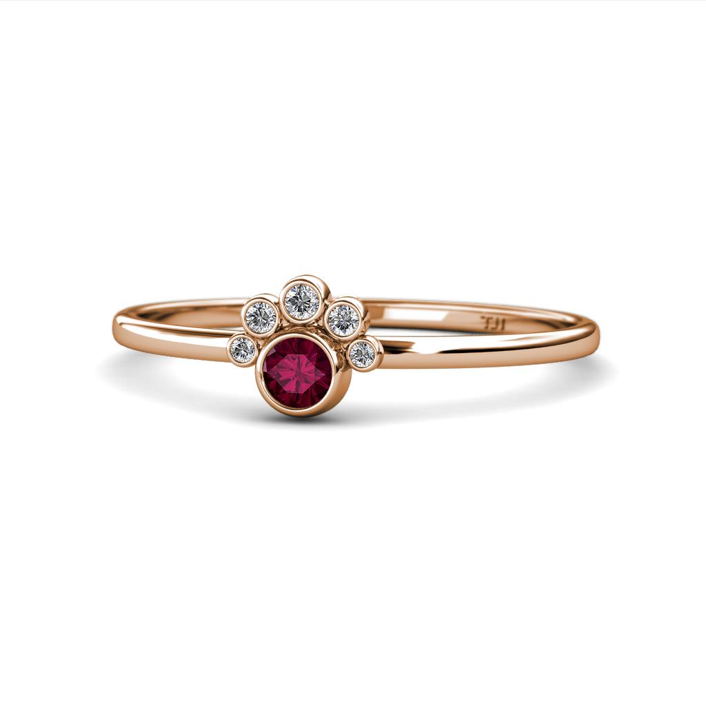 Paw Bold Round Rhodolite Garnet and Diamond Promise Ring 