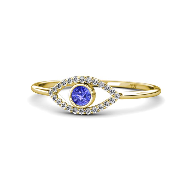 Evil Eye Bold Round Tanzanite and Diamond Promise Ring 