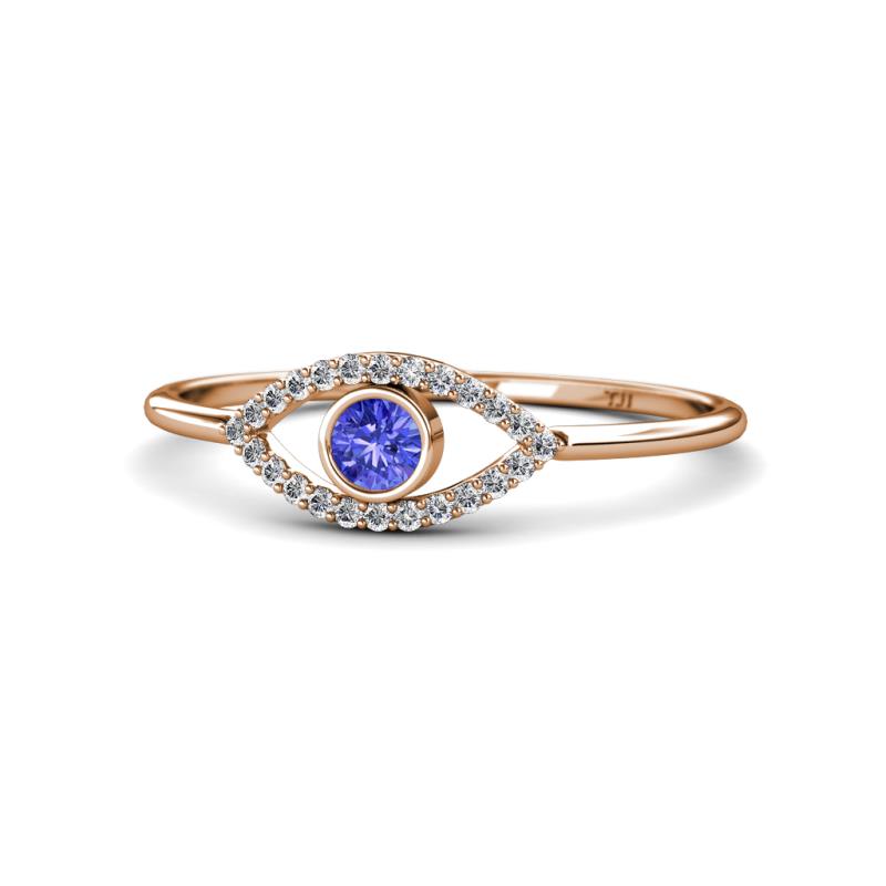 Evil Eye Bold Round Tanzanite and Diamond Promise Ring 
