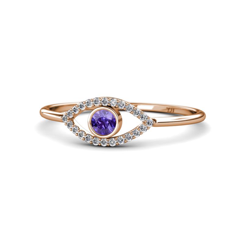 Evil Eye Bold Round Iolite and Diamond Promise Ring 
