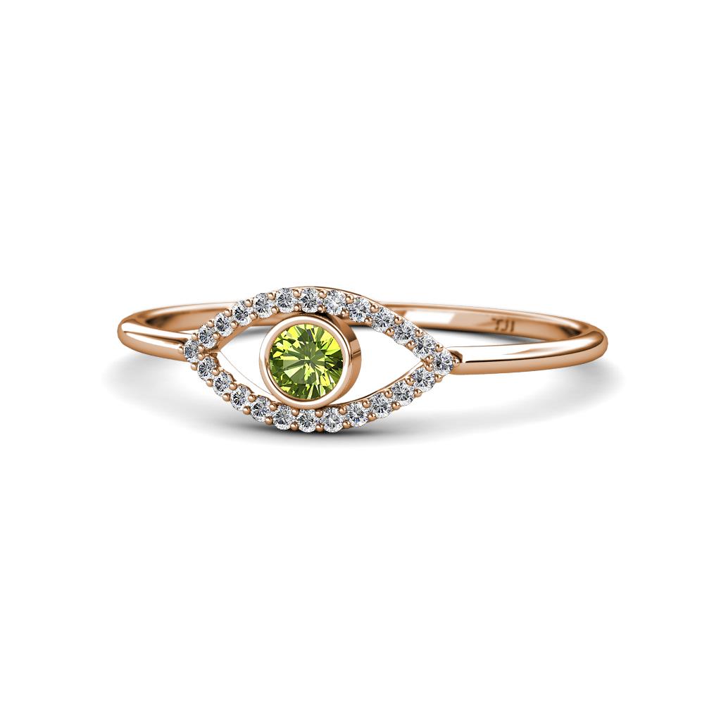 Evil Eye Bold Round Peridot and Diamond Promise Ring 