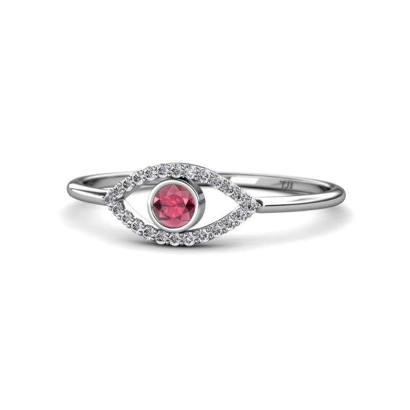Evil Eye Bold Round Rhodolite Garnet and Diamond Promise Ring 