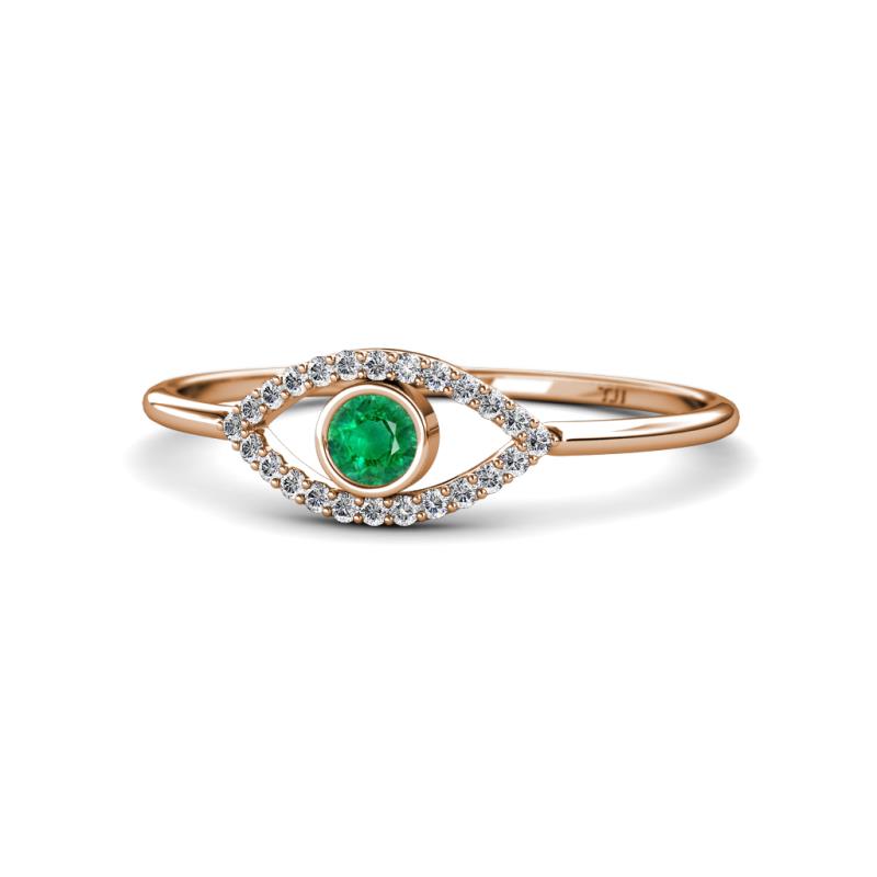 Evil Eye Bold Round Emerald and Diamond Promise Ring 