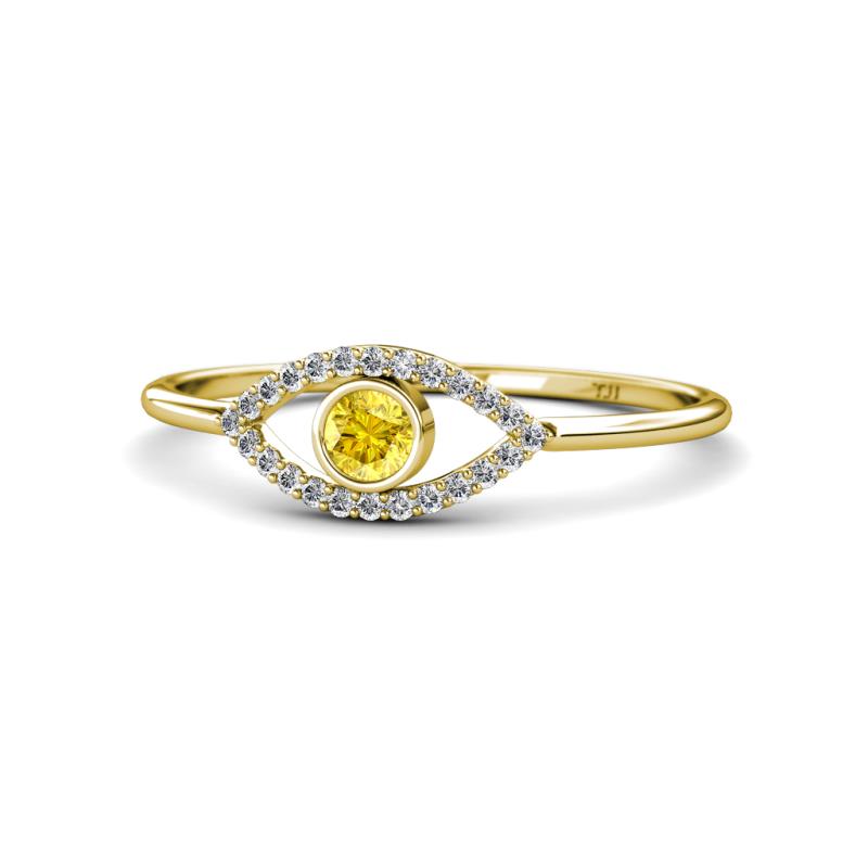 Evil Eye Bold Round Yellow Sapphire and Diamond Promise Ring 