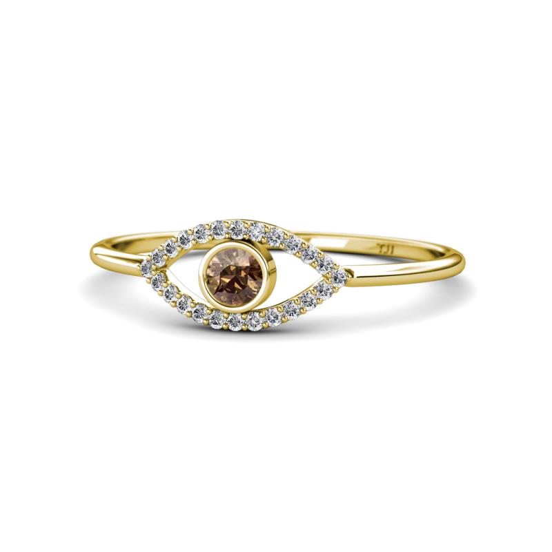 Evil Eye Bold Round Smoky Quartz and Diamond Promise Ring 