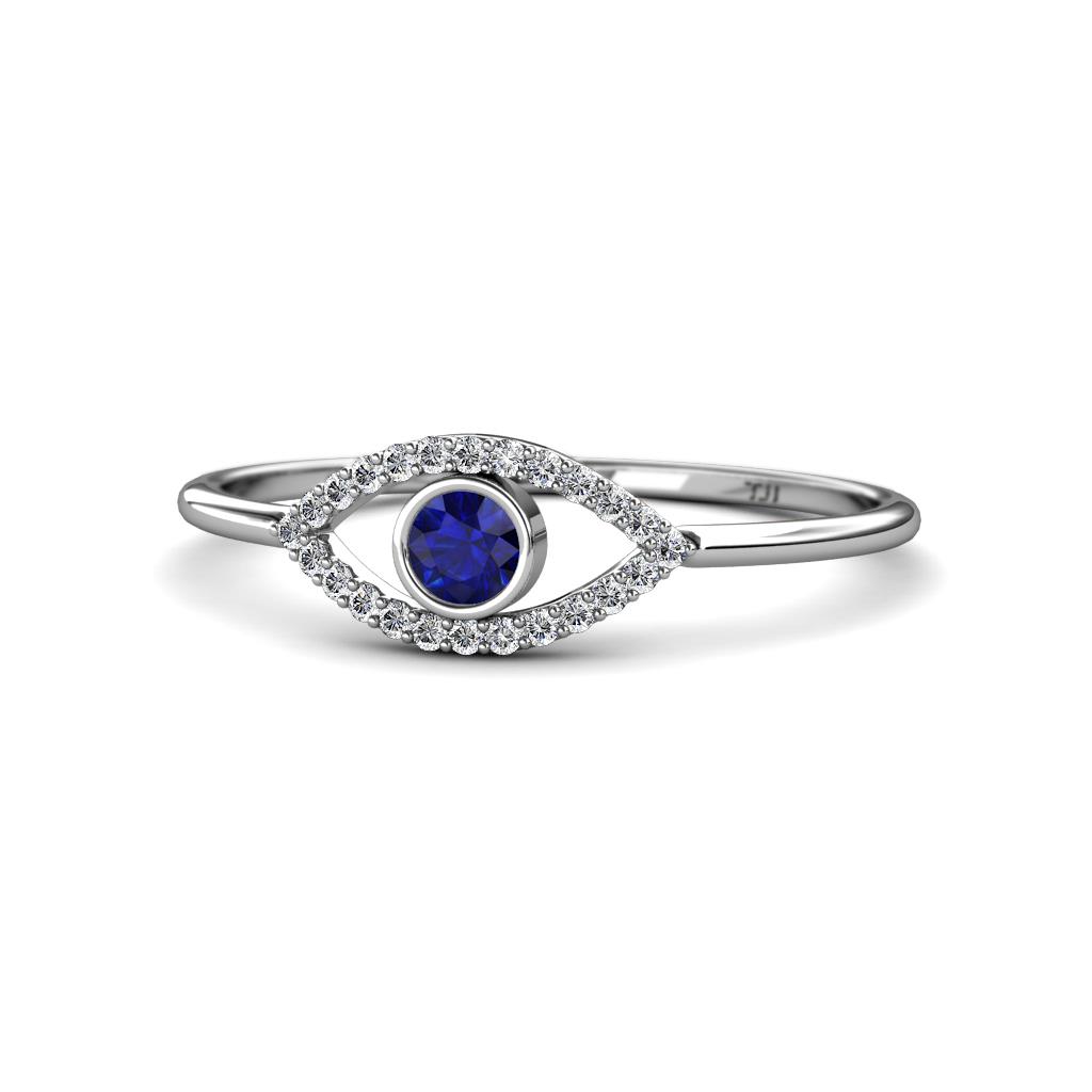 Evil Eye Bold Round Blue Sapphire and Diamond Promise Ring 