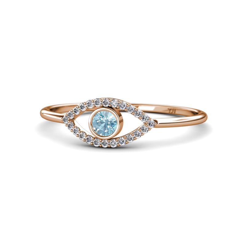 Evil Eye Bold Round Aquamarine and Diamond Promise Ring 