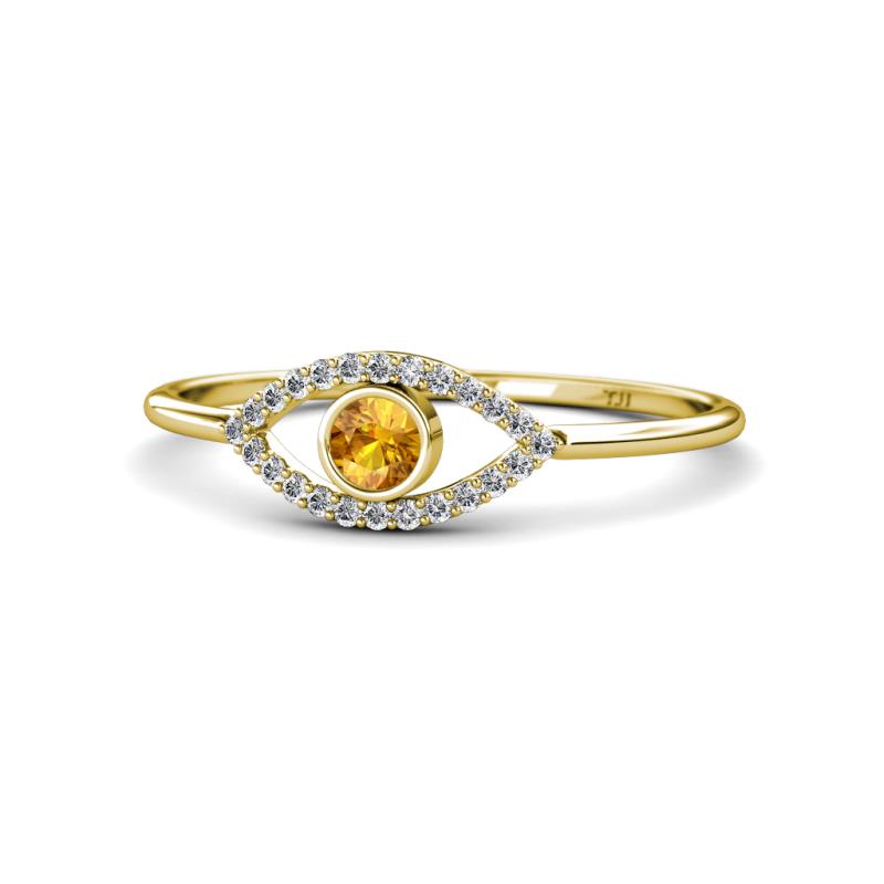 Evil Eye Bold Round Citrine and Diamond Promise Ring 
