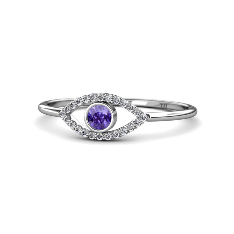 Evil Eye Bold Round Iolite and Diamond Promise Ring 