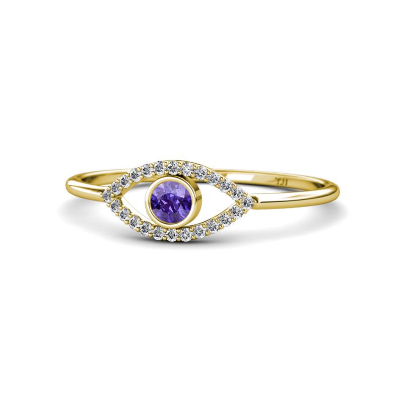 Evil Eye Bold Round Iolite and Diamond Promise Ring 