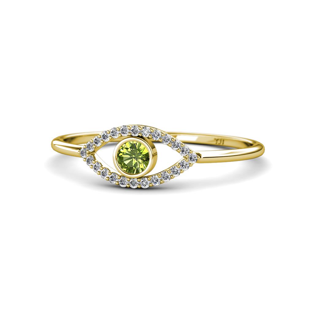 Evil Eye Bold Round Peridot and Diamond Promise Ring 