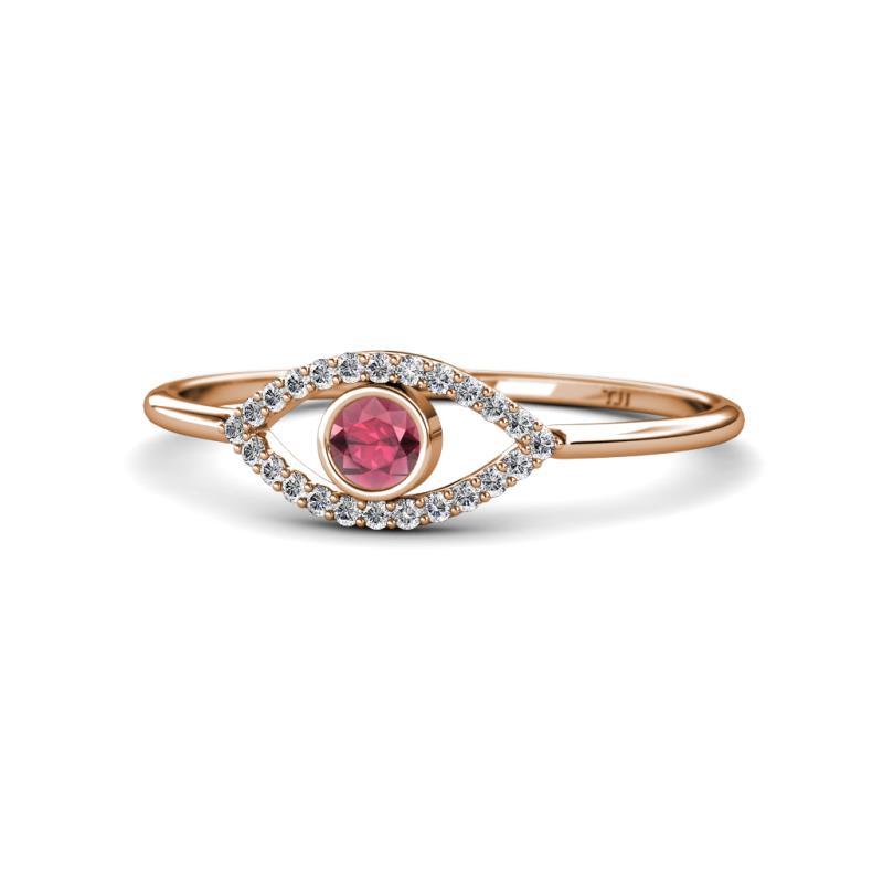 Evil Eye Bold Round Rhodolite Garnet and Diamond Promise Ring 