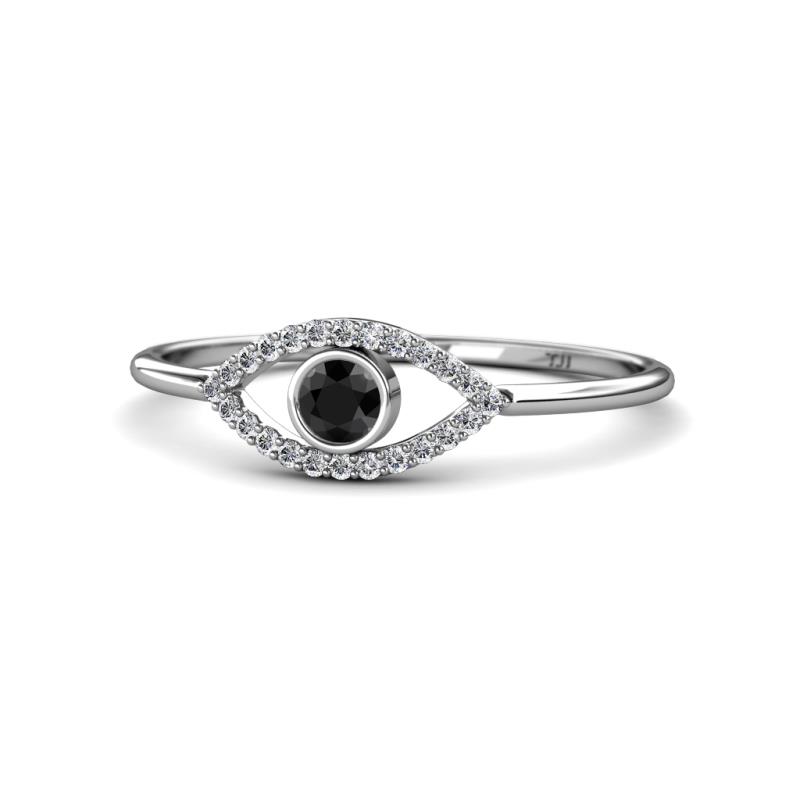 Evil Eye Bold Round Black and White Diamond Promise Ring 