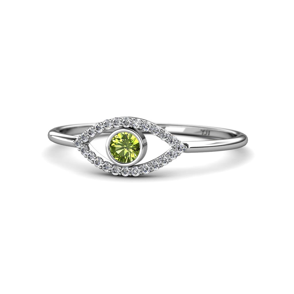 Evil Eye Bold Round Peridot and Diamond Promise Ring 