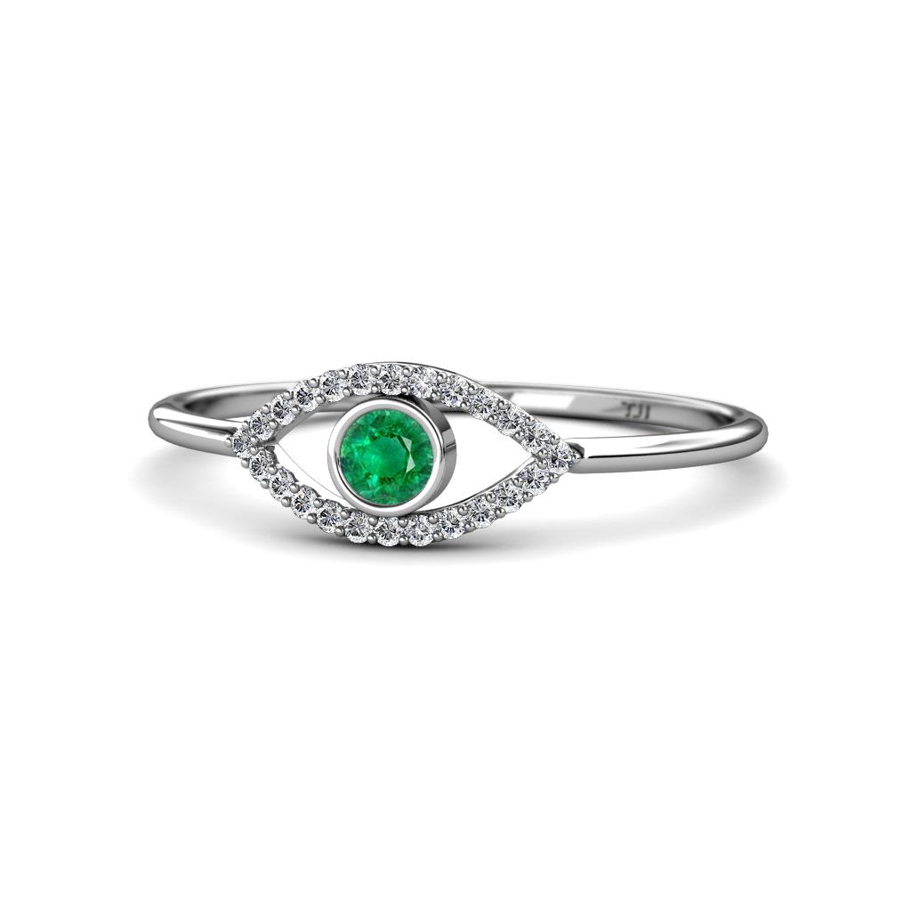 Evil Eye Bold Round Emerald and Diamond Promise Ring 