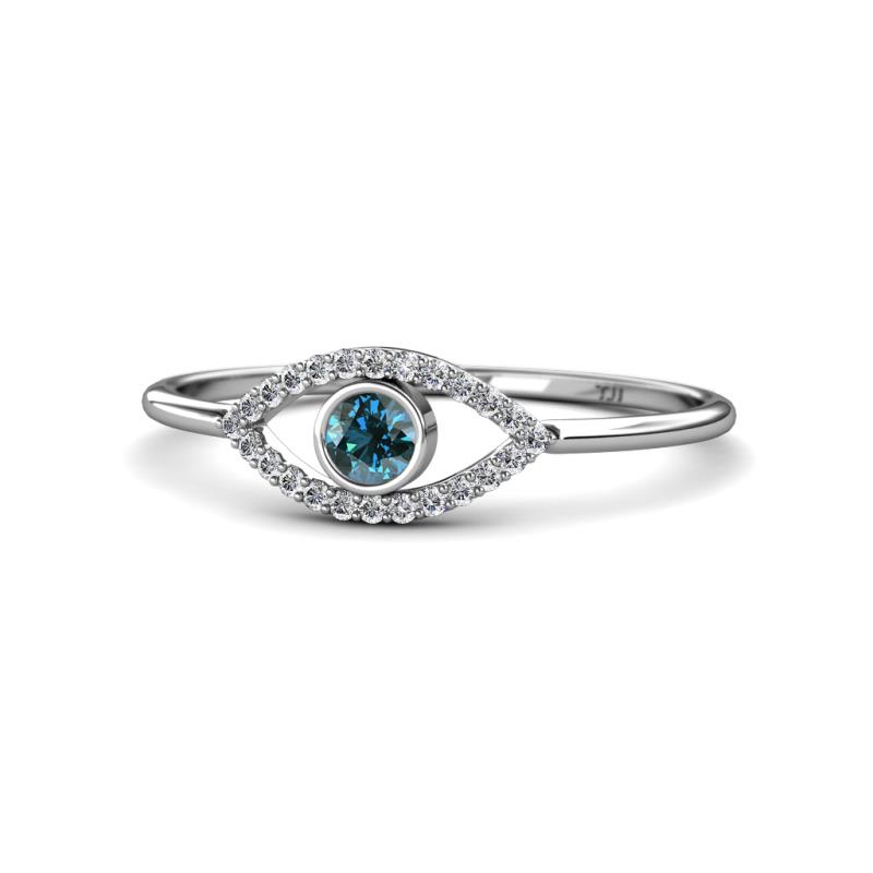 Evil Eye Bold Round Blue and White Diamond Promise Ring 