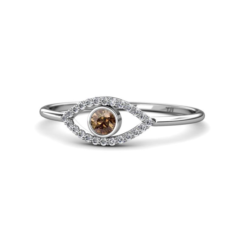 Evil Eye Bold Round Smoky Quartz and Diamond Promise Ring 