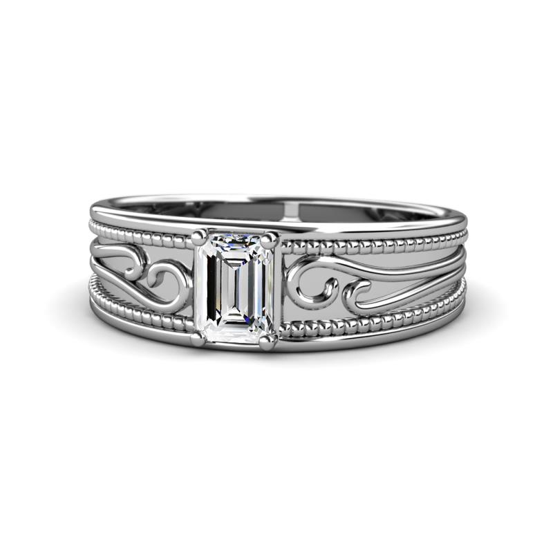 Aileen Bold Emerald Cut Diamond Solitaire Wide Band Promise Ring 