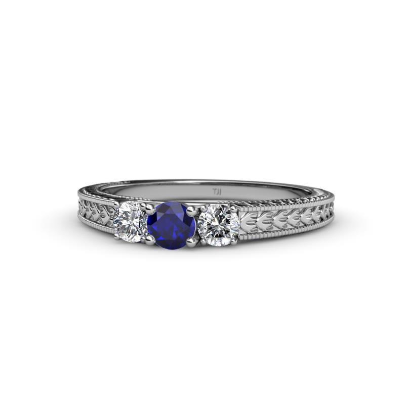 Reveka Blue Sapphire and Diamond Three Stone Ring 