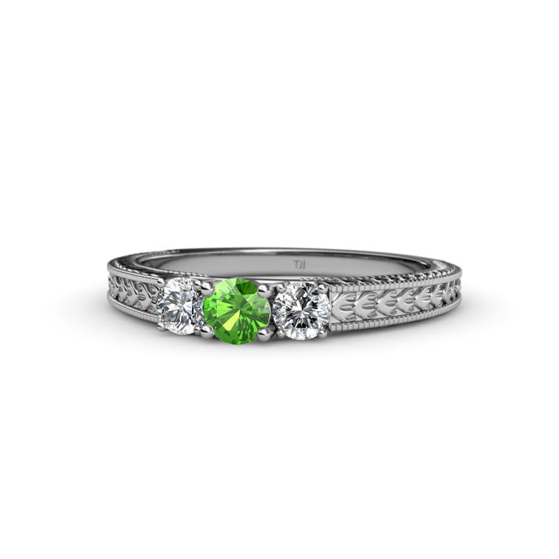 Reveka Green Garnet and Diamond Three Stone Ring 