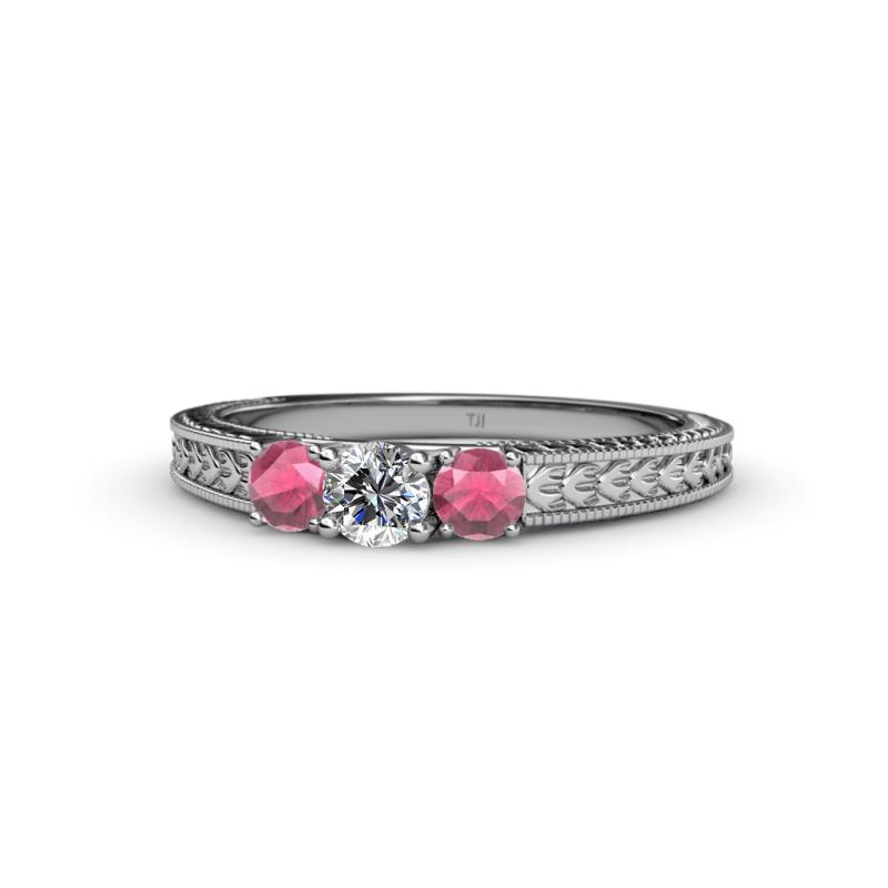 Reveka Diamond and Rhodolite Garnet Three Stone Ring 