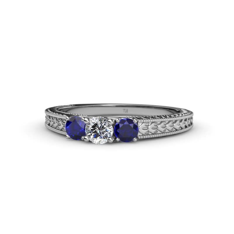 Reveka Diamond and Blue Sapphire Three Stone Ring 