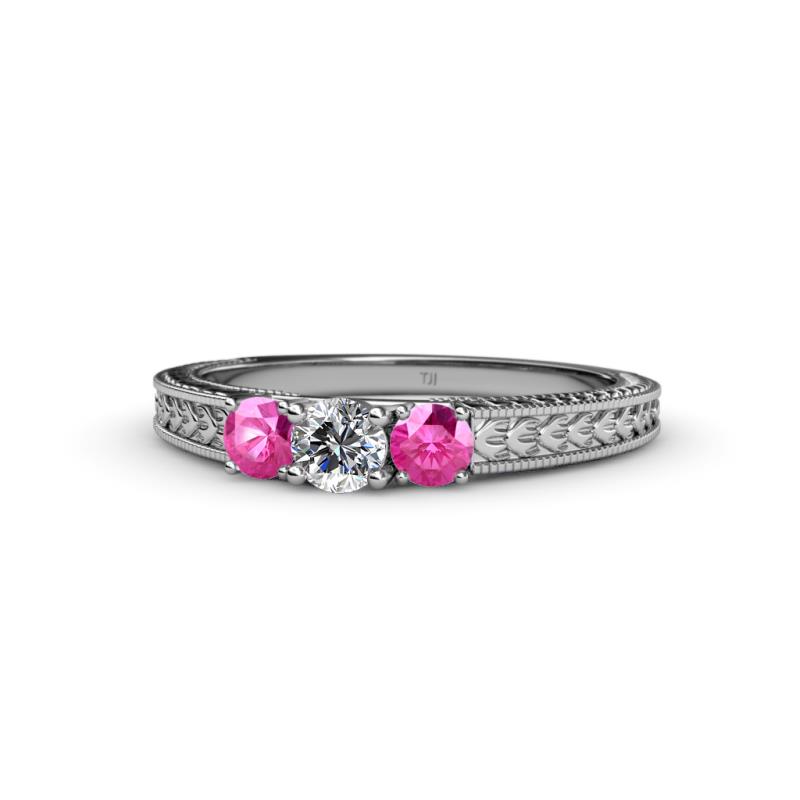 Reveka Diamond and Pink Sapphire Three Stone Ring 