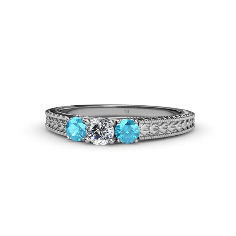 Reveka Diamond and London Blue Topaz Three Stone Ring 