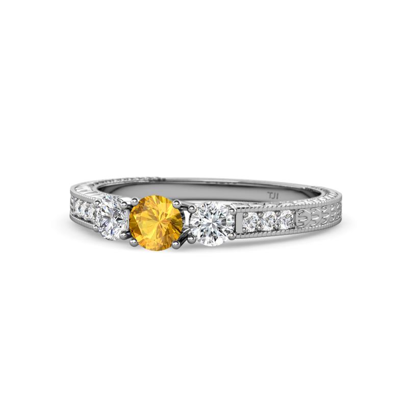 Ayaka Citrine and Diamond Three Stone Engagement Ring 