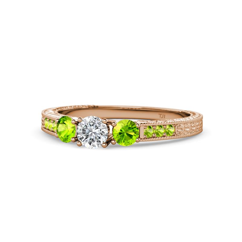 Ayaka Diamond and Peridot Three Stone with Side Peridot Ring 