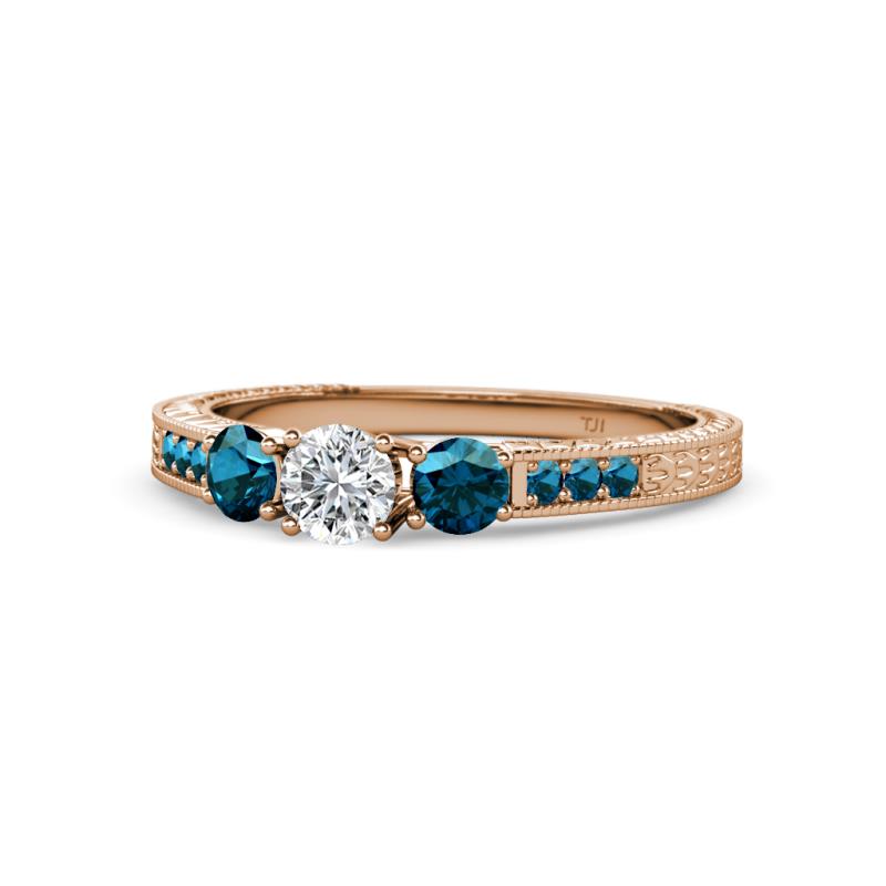 Ayaka Blue and White Diamond Three Stone with Side Blue Diamond Ring 