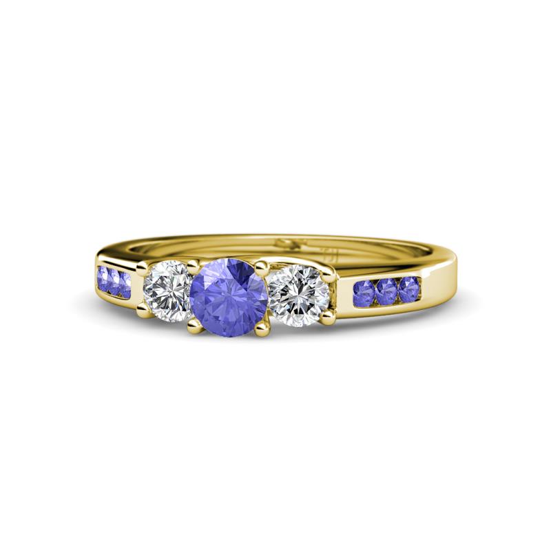 Jamille Tanzanite and Diamond Three Stone with Side Tanzanite Ring 