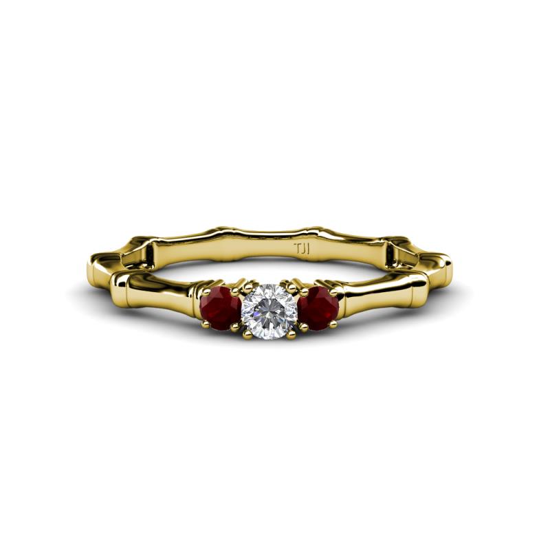 Twyla Diamond and Red Garnet Three Stone Ring 